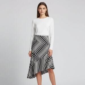NEW YORK & COMPANY Black White Striped Asymmetrical Midi Skirt Retro Zebra 6